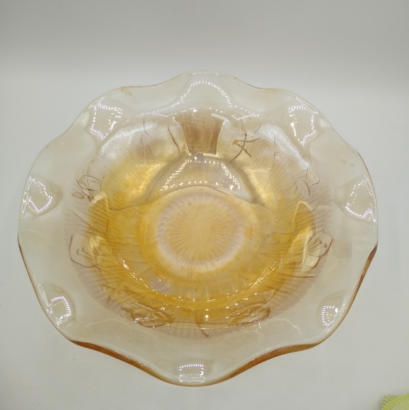 Jeanette Glass Iris Herringbone Iridescent Amber Carnival Glass Ruffled … - Picture 7 of 13